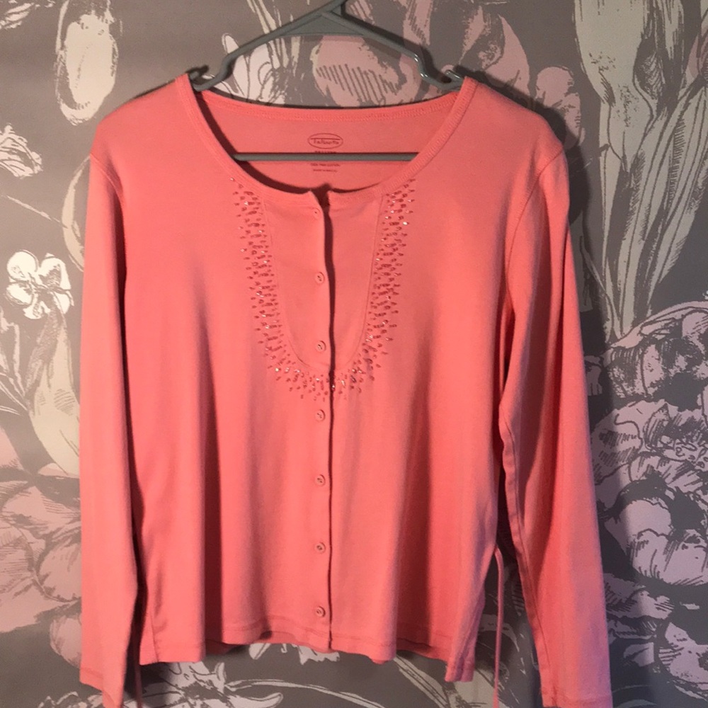 Talbots Pima Cotton Button Front Tee Cardigan Med